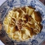 Tortellinis com ovos mexidos de alheira