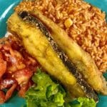 Pregado frito com arroz de tomate